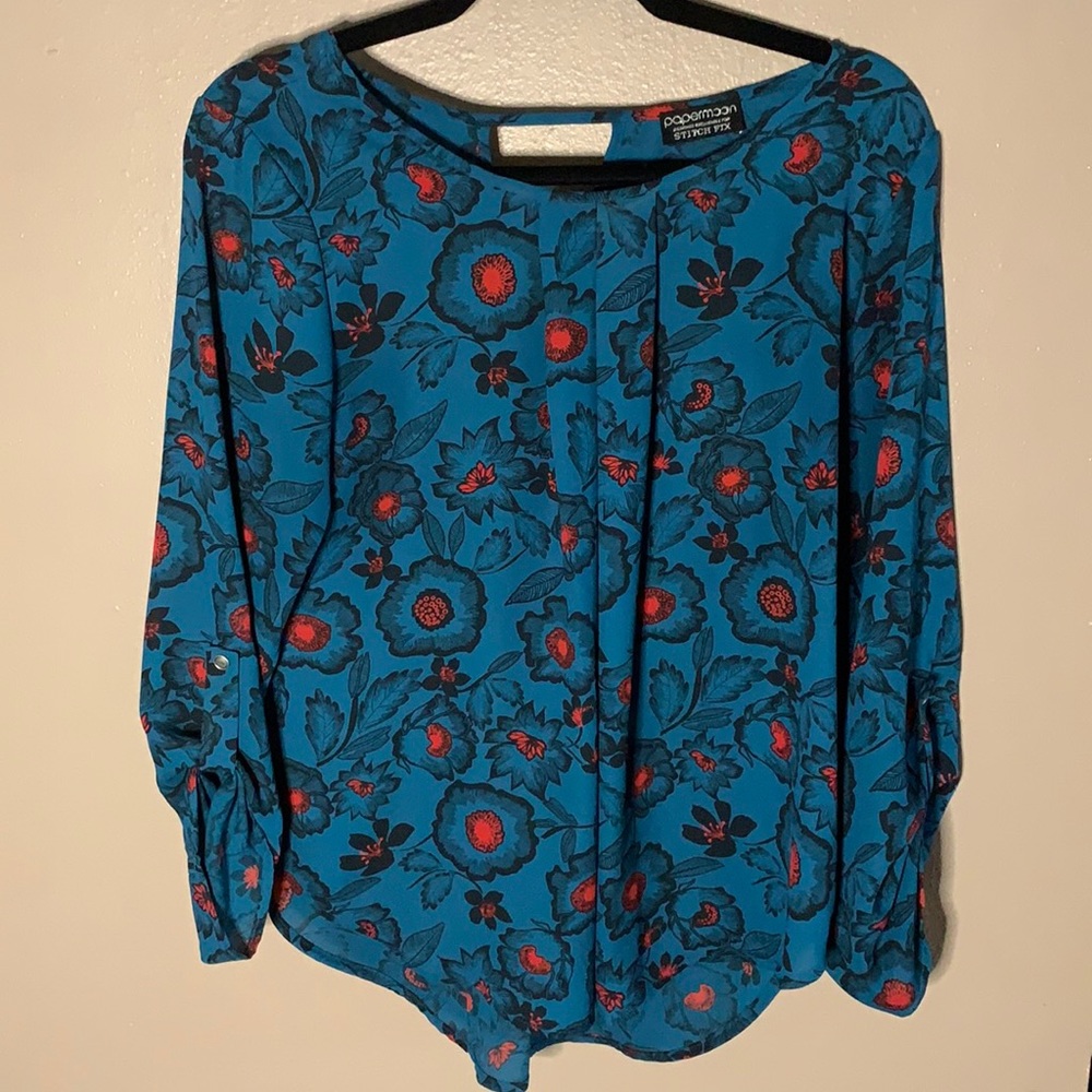 Large, Papermoon blue blouse with floral print